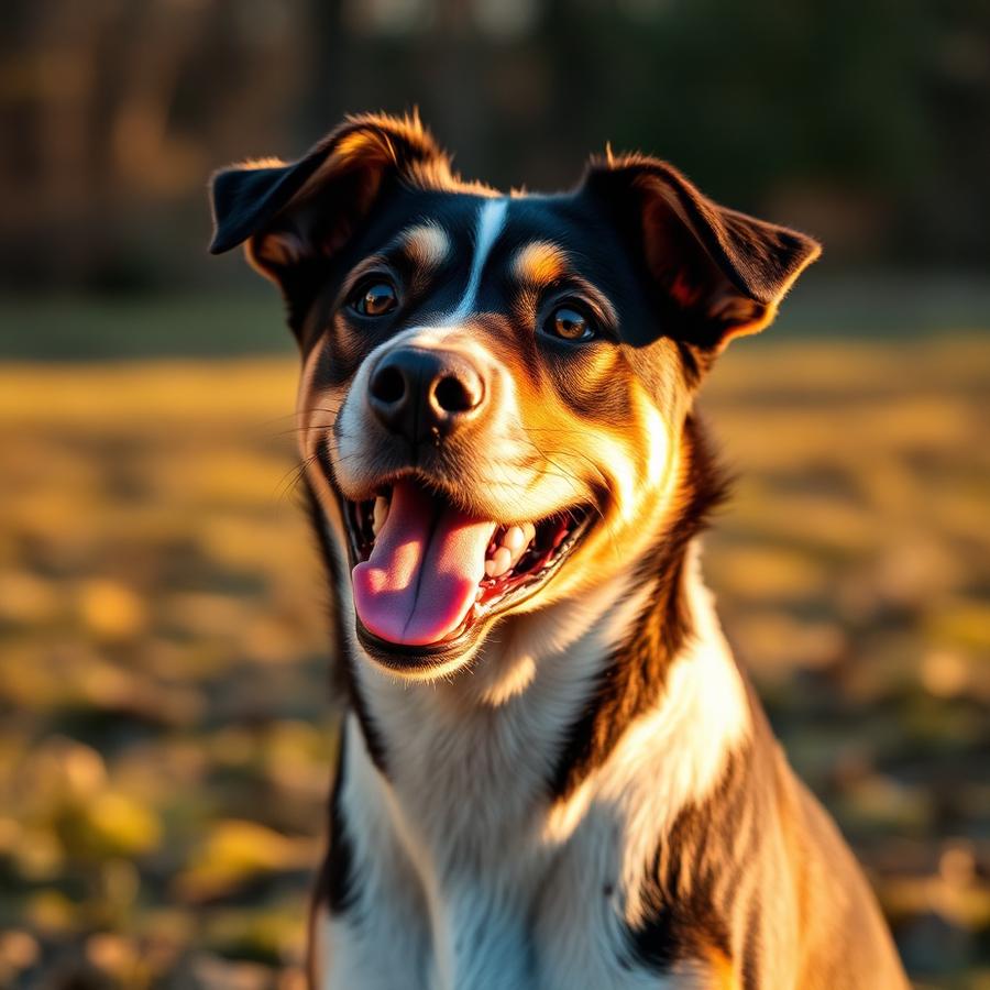 Edited, color-graded portrait of a smiling shelter dog